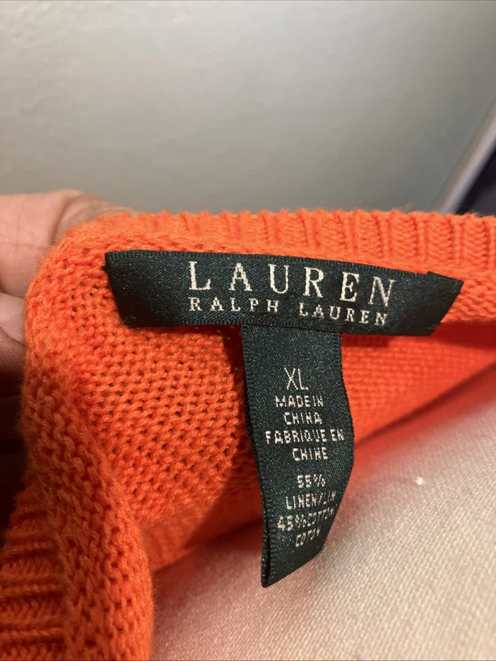 Suéter tejido Ralph Lauren para mujer naranja rosa flores talla XL Foto 3 de 4
