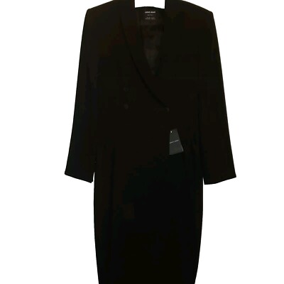 Giorgio ARMANI Black Sheath Suit Dress Double Breasted 100% Lana Super 160s 46