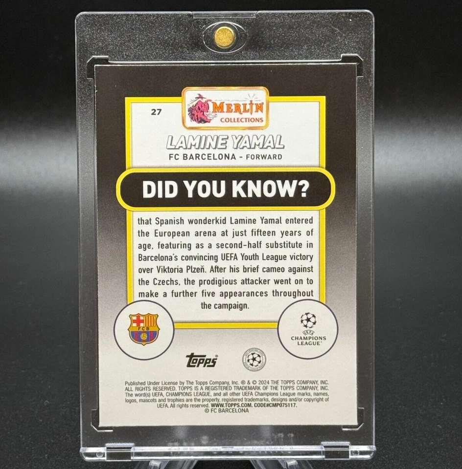 2023-24 Topps Merlin UCC Lamine Yamal #27 FC Barcelona Base Rookie Card (RC) - Image 2 of 4