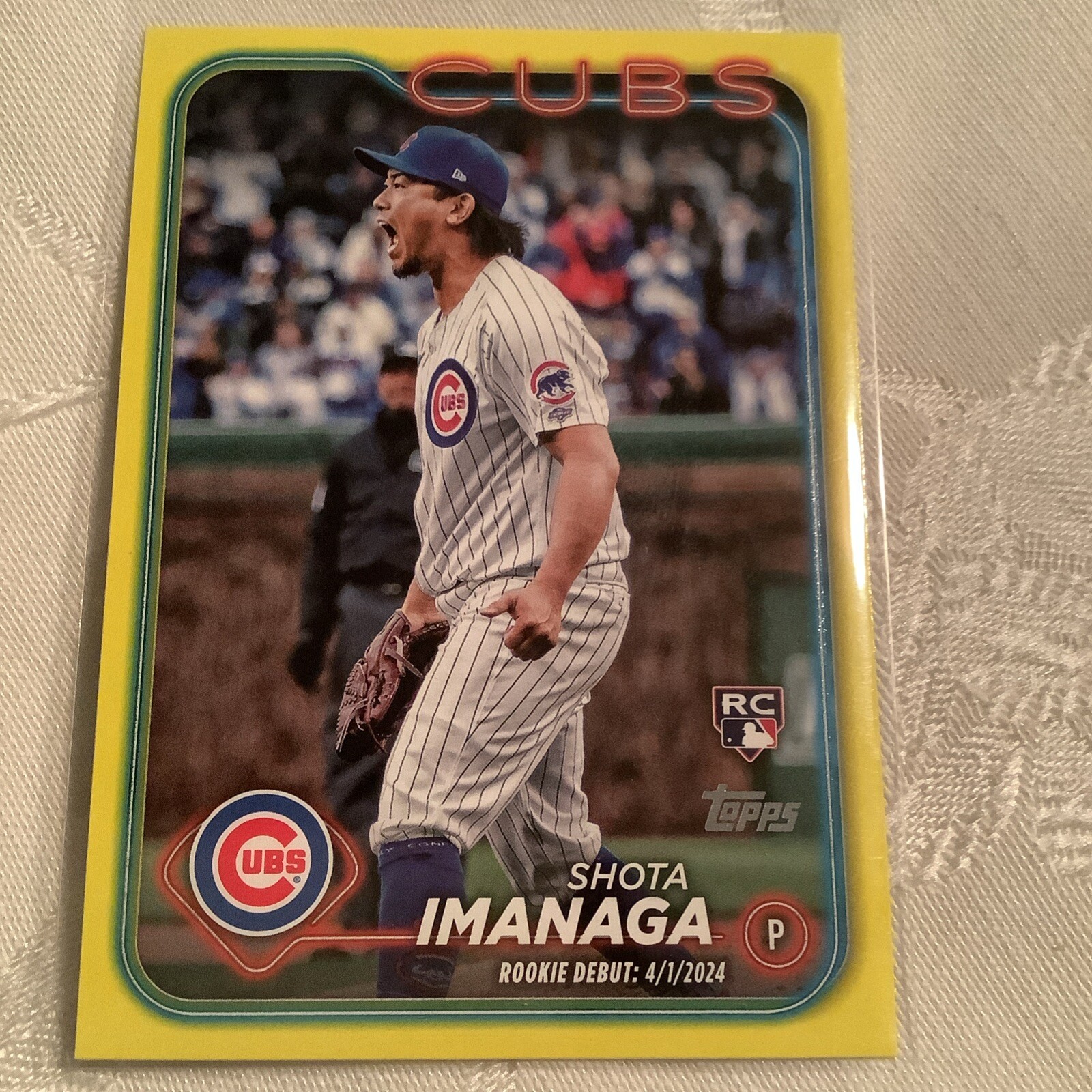 Shota Imanaga 2024 Topps Update Yellow Border Parallel Rookie Debut Card Cubs