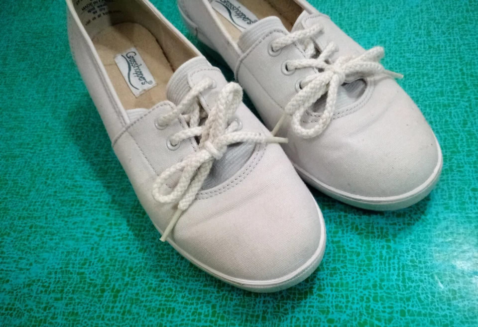 GRASSHOPPERS Mujer Zapatillas Sin Cordones Caqui Lona Zapatos Talla 8 con Corbatas Foto 2 de 4