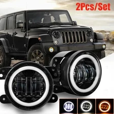 Pair 4" Inch Round LED Fog Lights Halo Driving Lamps for Jeep Wrangler JK TJ LJ