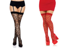 Stockings Fishnet Nylon Thigh High Band Tops With Hearts Leg Avenue 6643