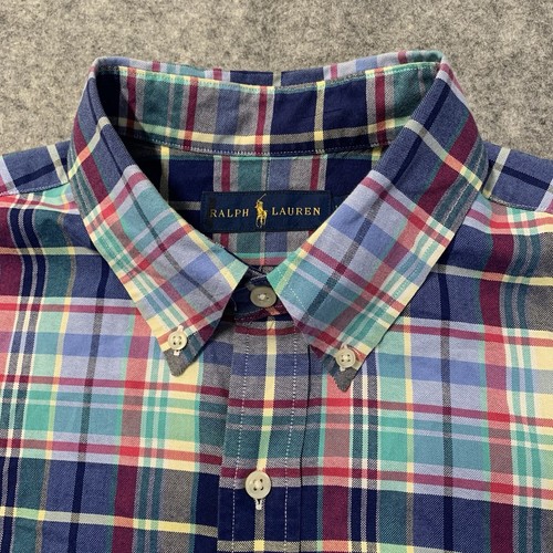Ralph Lauren Shirt Mens L Multicolor Plaid Flesh Pony Short Sleeve - Picture 2 of 16