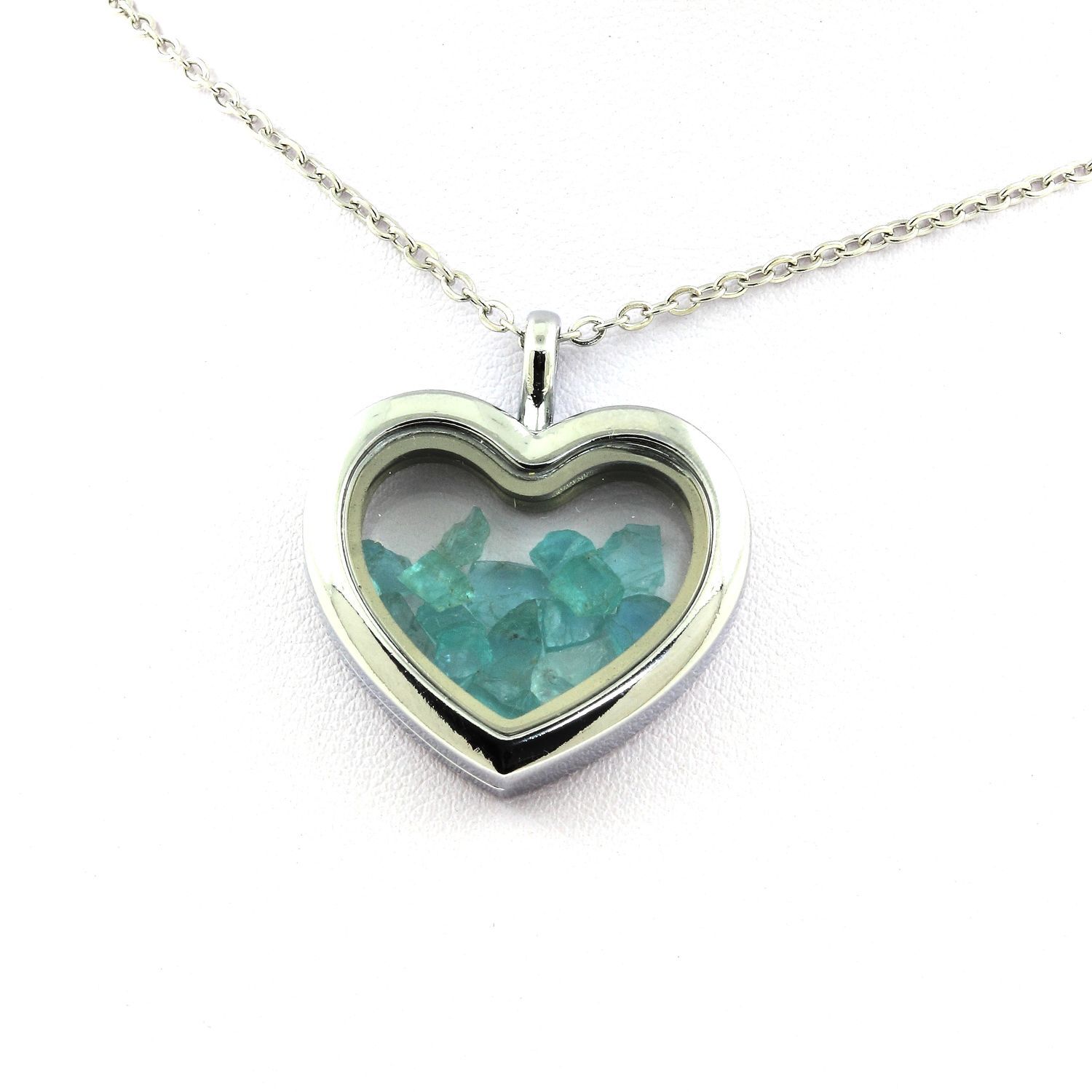 Collier Apatite Paraiba brut en forme de coeur, chaîne de 45cm argent 925