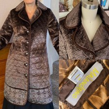 Catherine Malandrino Velvet Silk Rayon Coat Sz 42 4 Brown Jacquard Floral