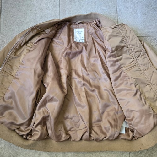 Abercrombie Fitch beige tan nylon FLIGHT JACKET Bomber style jacket M - Picture 5 of 8