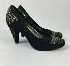  Not Rated 1311 Women Heels Studded Shoes Black Upper Fabric Sz 7.5 M Nice