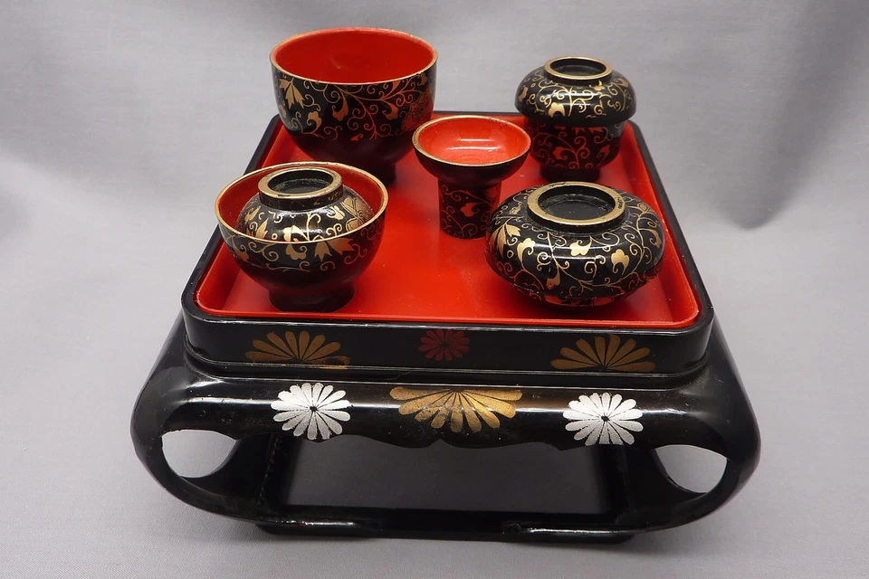 Muñeca Japonesa Hinamatsuri Kakebanzen Mesas Miniatura Set Plástico Negro-12 Piezas Foto 2 de 4