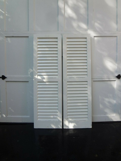 1 Set Vintage House Interior Exterior White Wood Louvered Window Shutters 14x47