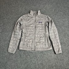 Patagonia Nano Puff Jacket Women s Medium Gray Primaloft Outdoor Hiking Logo