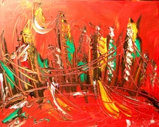 MODERN ABSTRACT RED CITY   ORIGINAL impasto OIL PAINTING FF54y4y