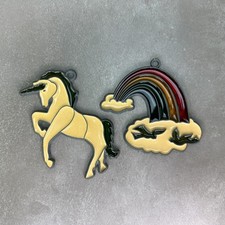 Vintage Suncatcher Unicorn Rainbow Acrylic Stained Glass Look Retro 1980s LOT