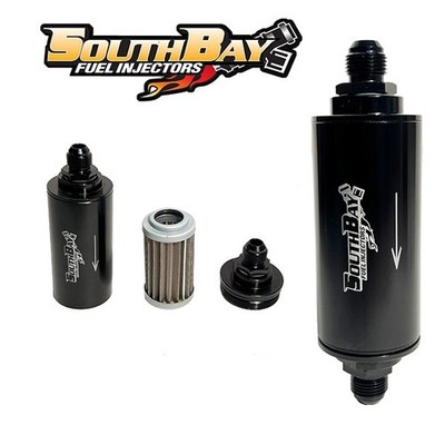 100 Micron Billet Inline Fuel Filter -8AN Stainless Steel Screen Black Anodized