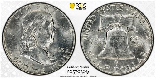 1963-D 50C FRANKLIN SILVER HALF DOLLAR PCGS MS63
