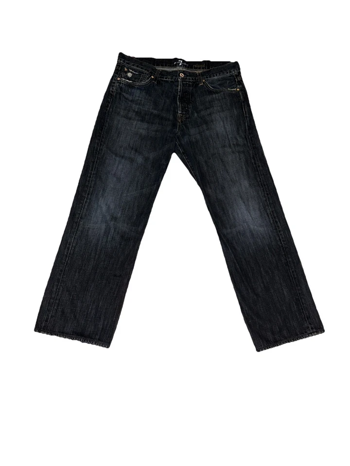 7 Seven For All Mankind Mens Relaxed Button Fly Jeans 36X30 Blue Jeans Distress - Image 4 of 4
