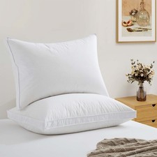 2PCS 50 White Goose Down Fill Bed Pillow, 100 Cotton Shell 300TC Down Around