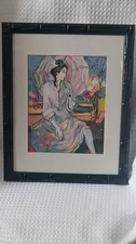 Vintage signed Isaac Maimon "Spring Showers " Framed Art Work 