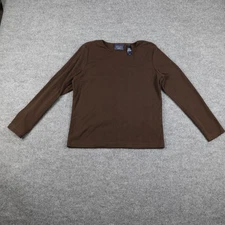 Crazy Horse Shirt Womens Medium Brown Ribbed Knit Long Sleeve Liz Claiborne