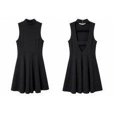 Free People Black Fit Flare Dress Cutout Back Skater Mini Medium