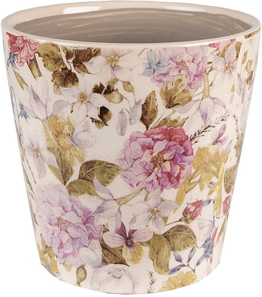 Clayre & Eef 6CE1562S Dekoration Blumentopf Ø 14X13 Cm Rosa / Beige-image