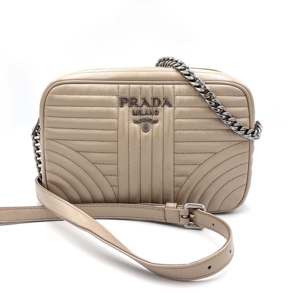 Prada Beige Leather Diagram Chain Crossbody Shoulder Bag 1Bh083 Preowned Womens