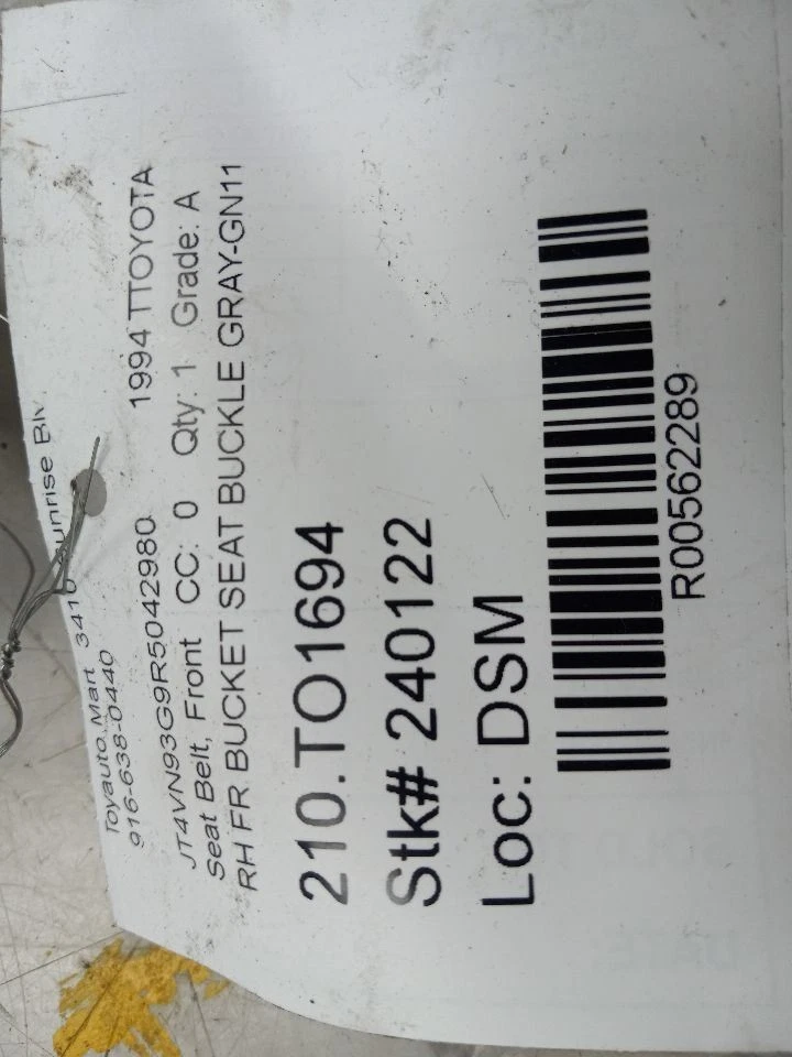 1994 TOYOTA PICKUP PASSAGEIRO DIANTEIRO DIREITO CINTO DE SEGURANÇA FIVELA CINZA-GN11 - Imagem 3 de 4