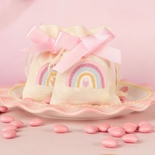 10 sacchetto bomboniera nascita bimba battesimo confetti segnaposto arcobaleno
