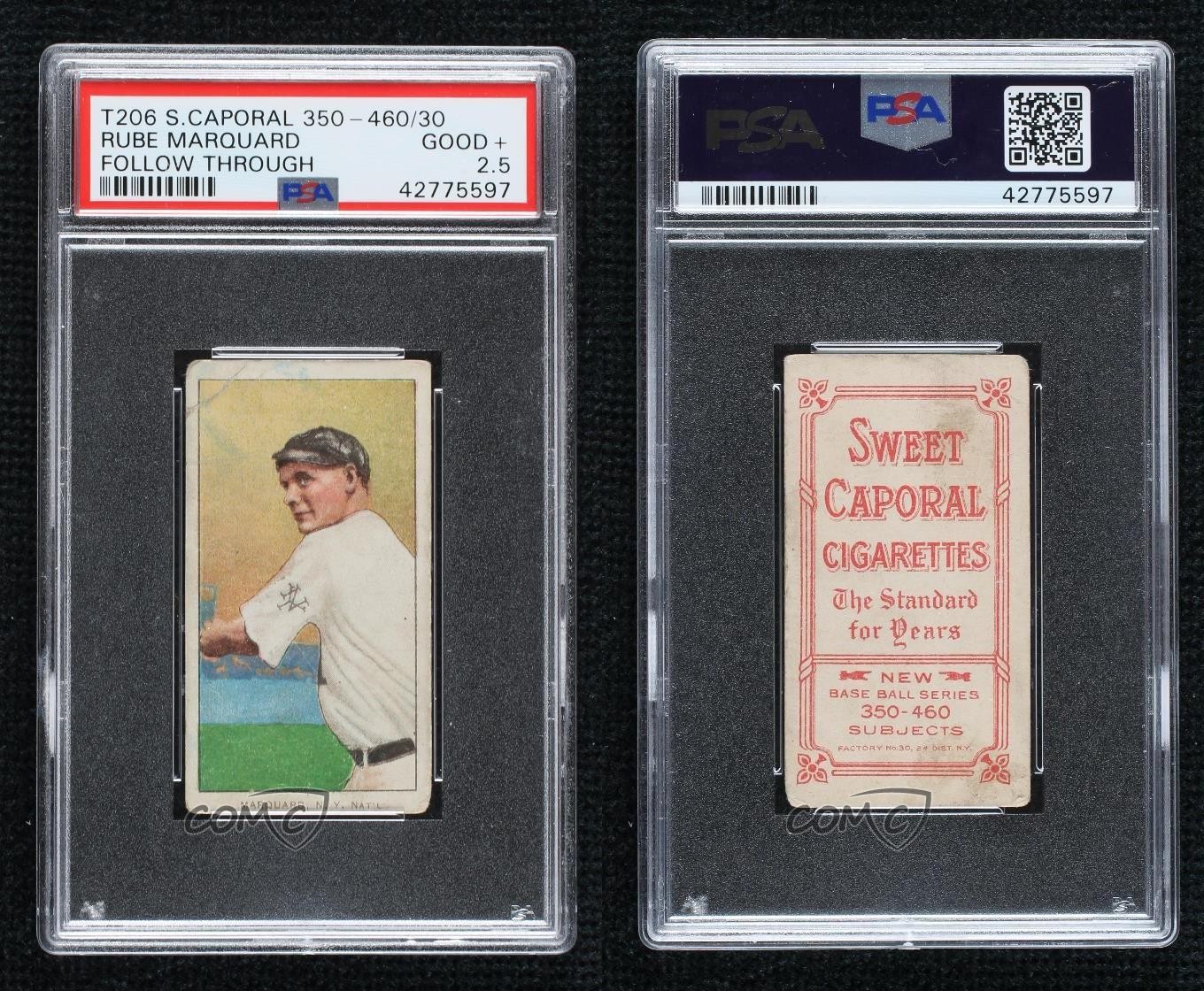 1909-11 T206 Sweet Caporal 350-460 Factory No 30 Back Rube Marquard PSA 2.5 HOF view 3