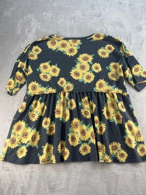 Heimish USA Floral top Womens 2XL Sunflower Short Sleeve Cotton Casual
