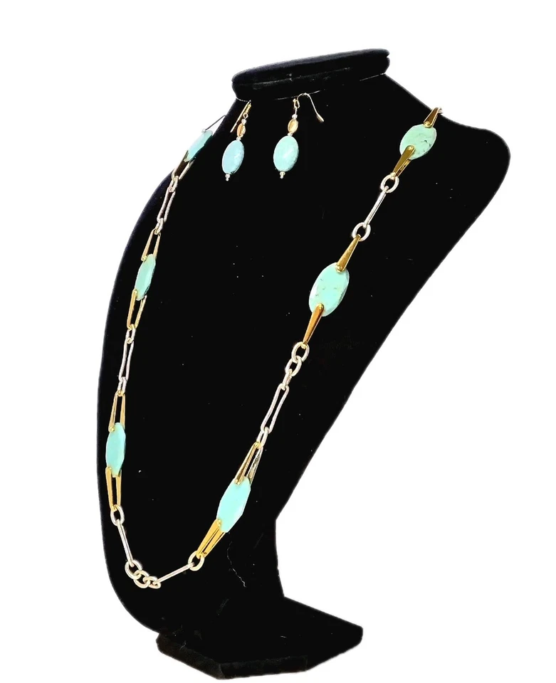 Collar RLM Soho Multicolor Metal + Turquesa 17"L + Pendientes 2"L Ju2 Foto 3 de 4