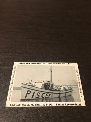 UNPOSTED POSTCARD - DEEP SEA FISHING $3.00 / OCEAN CITY YACHT BASIN. OCEAN CITY