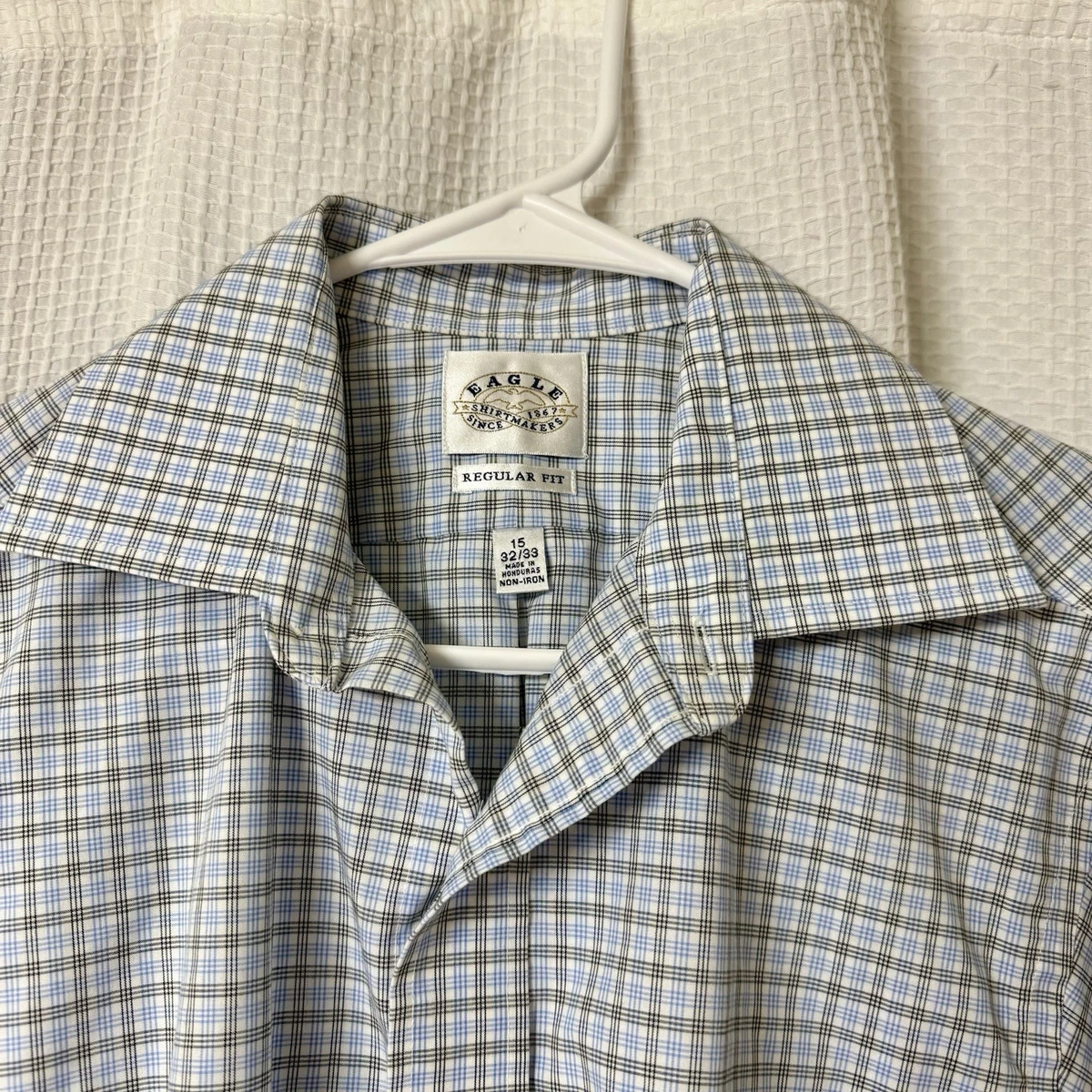 eagle dress shirts Men's Non Iron Stretch Collar Regular Fit Multi Check Shirt, Cardinal, 15.5" Neck 34"-35" Sleeve at Amazon Men's Clothing store With contrast piping on the yokes and a classic snap front Eagle Men's Dress Shirts for