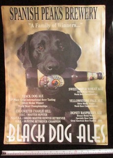 Used Large 24" x 18" BLACK DOG ALES SPANISH PEAKS BREWERY Wall Metal TIN SIGN
