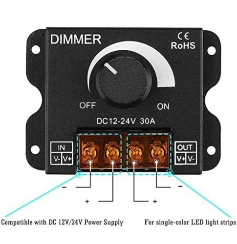 LED Dimmer Knob ON/OFF Switch PWM Dimming 0%-100% for DC 12V-24V LED Strip Light - Picture 2 of 6