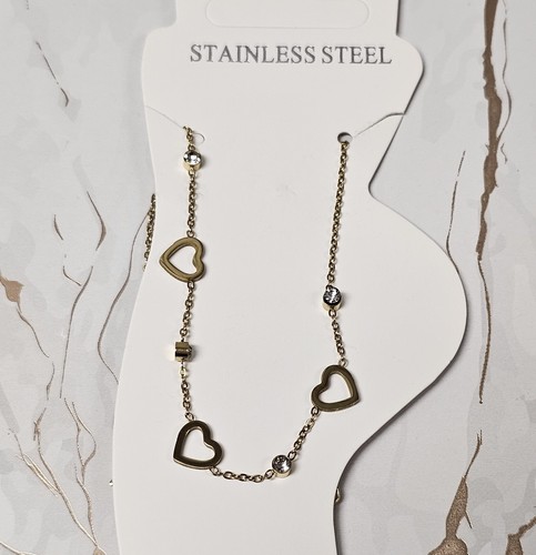 Stainless Steel Gold Heart Chain Adjustable 9.5 Inches Anklet Ankle Bracelet - Picture 2 of 3