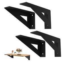 4 Pack Matte Black Shelf Brackets, 6 x 3 Inch, Reversible, Floating, Heavy