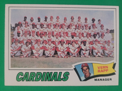 1977 Topps  #183 St. Louis Cardinals Team Checklist marked Vern Rapp Mgr. EX+