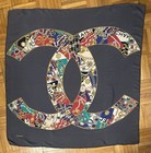 CHANEL vintage interlocking CC logo 100% silk scarf grey multicolor print — photo 10