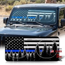 63"x28.5" Car Windshield Sun Shade with Storage Pouch, Stylish Blue Line Flag