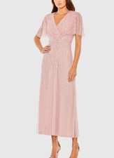with tags Mac Duggal Pink Beaded Wrap Over Butterfly Sleeve Dress Size 1 G2U