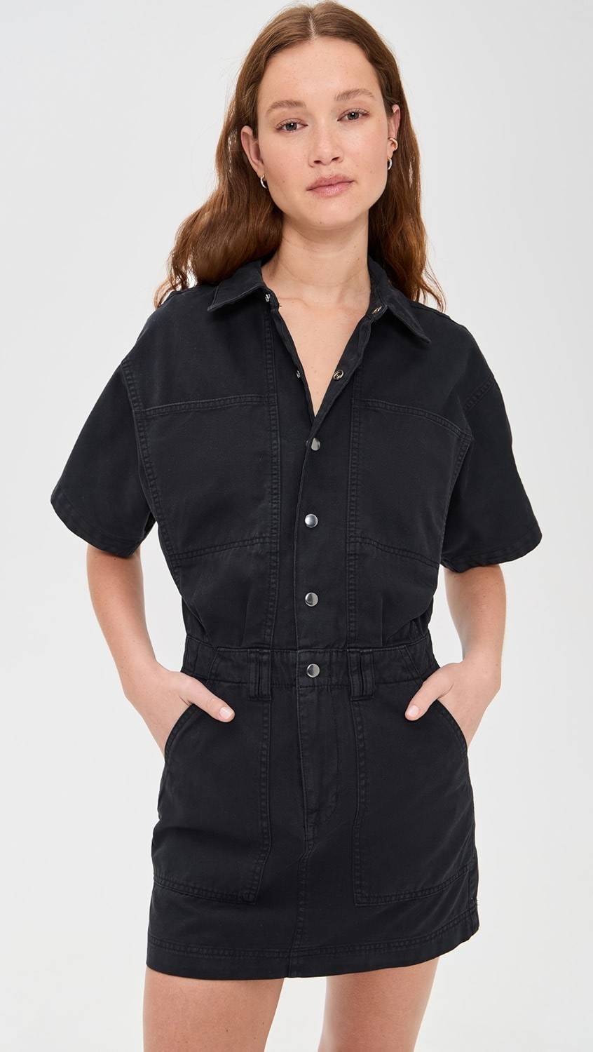 Pistola Tully Denim Mini Shirt Dress Drop Shoulder Black Women's M