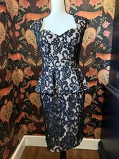 Vintage Xscape by Joanna Chen Dress 6 Black Lace Peplum Mini 80s Cocktail Lined