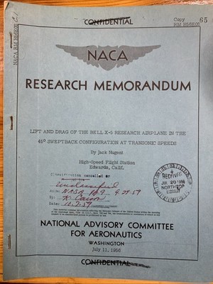 Bell X-5 NACA Research Memo Lift And Drag At Transonic Speeds 1956