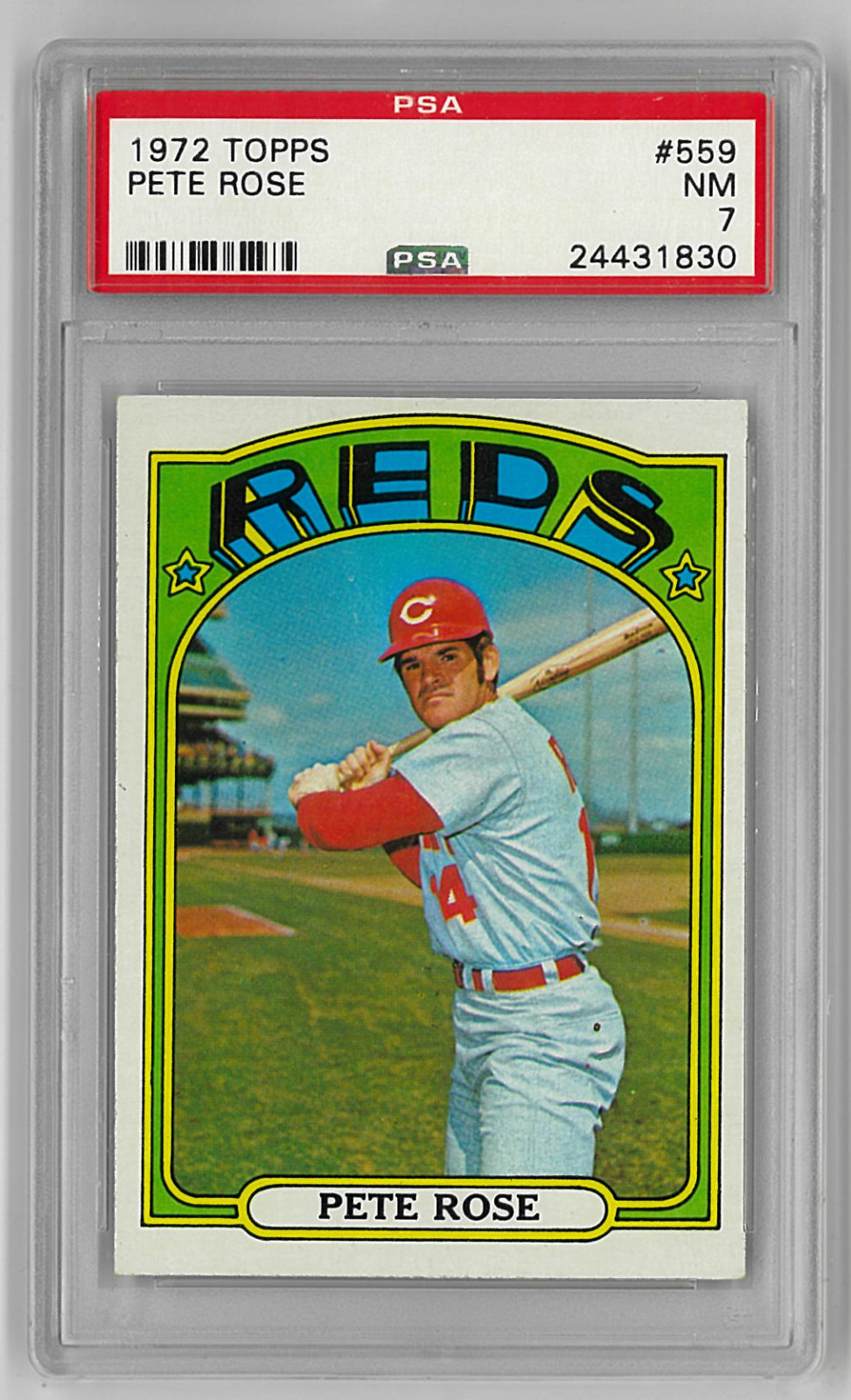 1972 Topps Baseball Card #559 Pete Rose Cincinnati Reds PSA 7 NM