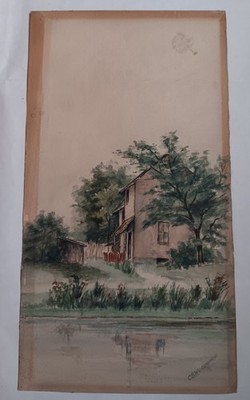 C B WOODWARD 1930s SIGNED English Lake House Countryside 9 x 13'' Watercolor