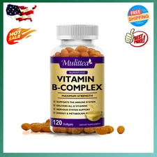 Vitamin B Complex 120 Capsules B1,B2,B3,B5,B6,B7,B9,B12, Immune Support Pills