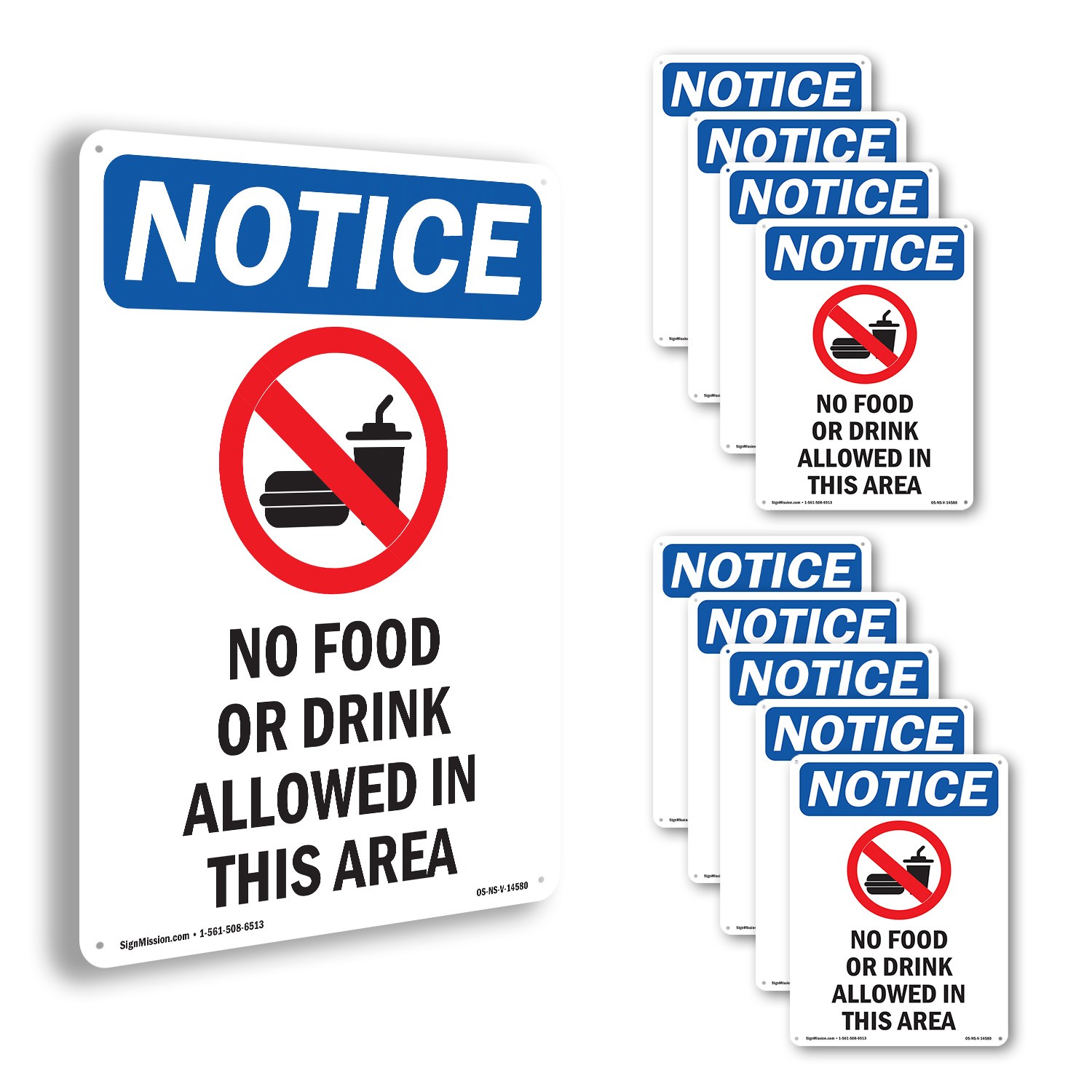No Food Or Drink Allowed OSHA Notice Sign Metal, Plastic, Decal - 5 or 10 Pack