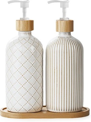 Getstar Hand and Dish Soap Dispenser Set, Ceramic Soap Dispenser for Bathroom