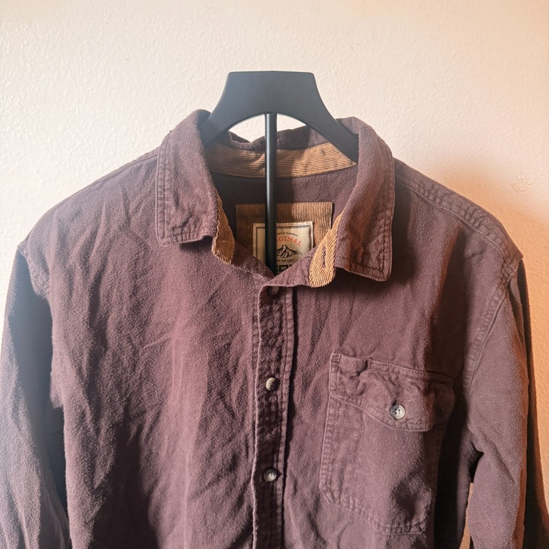 CQR Men's Brown Flannel Long Sleeve Button-Up Shirt Collared Casual Cotton
